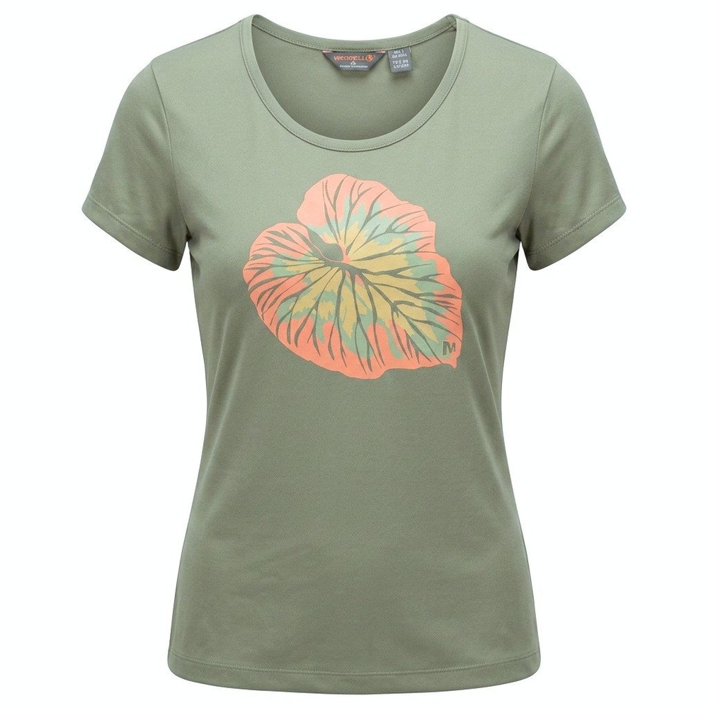 Merrell Womens Olive Green Leaf Graphic Scoop Neck Short Sleeve T-Shirt Size S